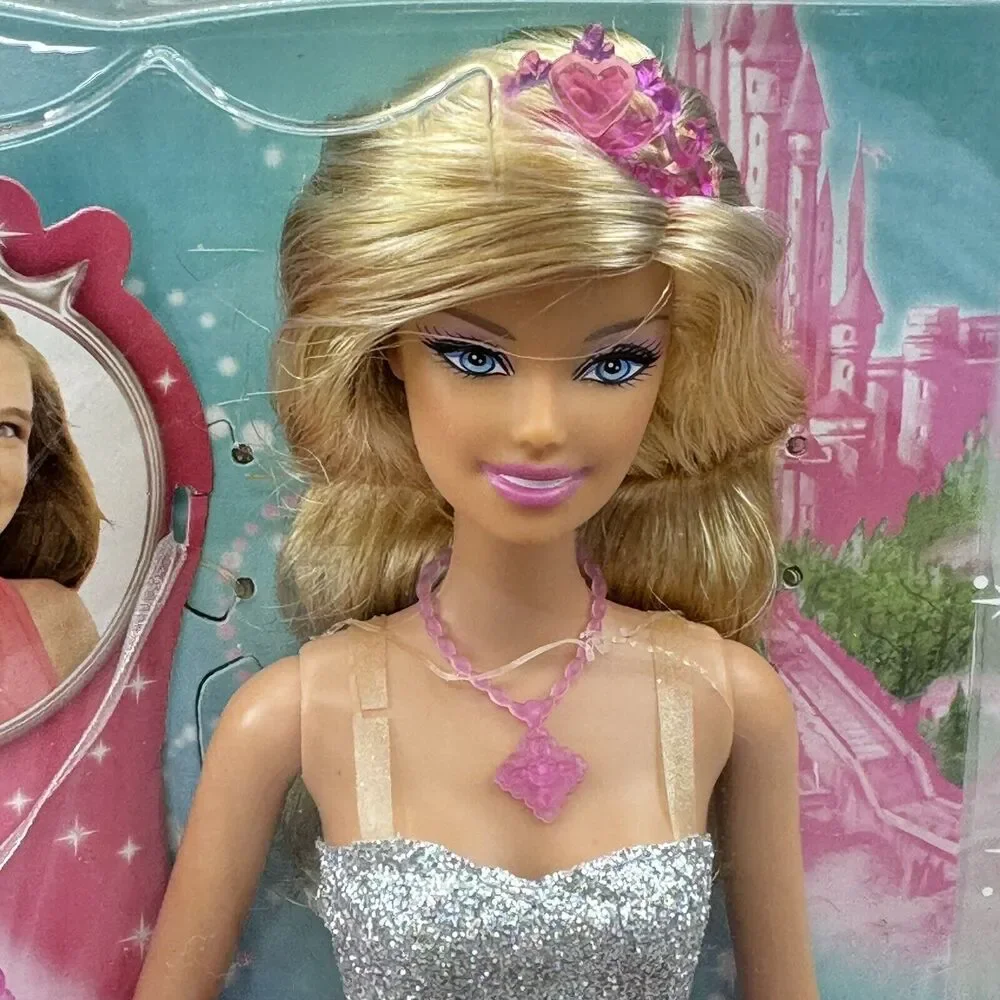 Barbie Princess Blonde Barbie Doll Gift Girl Necklace Pink Dress Crown *Read